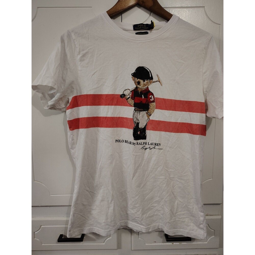 POLO By Ralph Lauren Men's Polo Uniform POLO BEAR White T Shirt Medium Slim Fit